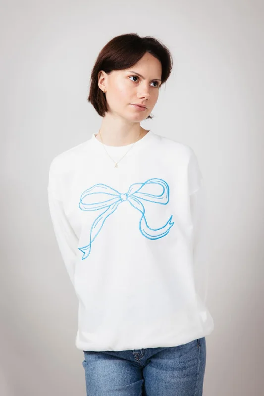 1897 Active Embroidered Bow Fleece Sweatshirt for Women in Ivory | GT874-IVORY