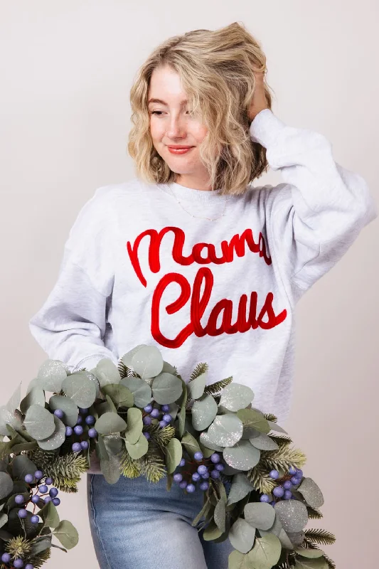 1897 Active Mama Claus Embroidered Fleece Sweatshirt for Women in Ice Grey | GT512-MAMACLAUSE