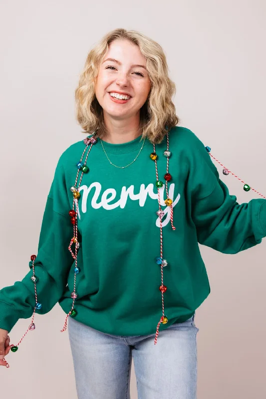 1897 Active Merry Patch Embroidered Fleece Sweatshirt for Women in Kelly Green | GT511-MARRY-KELLY