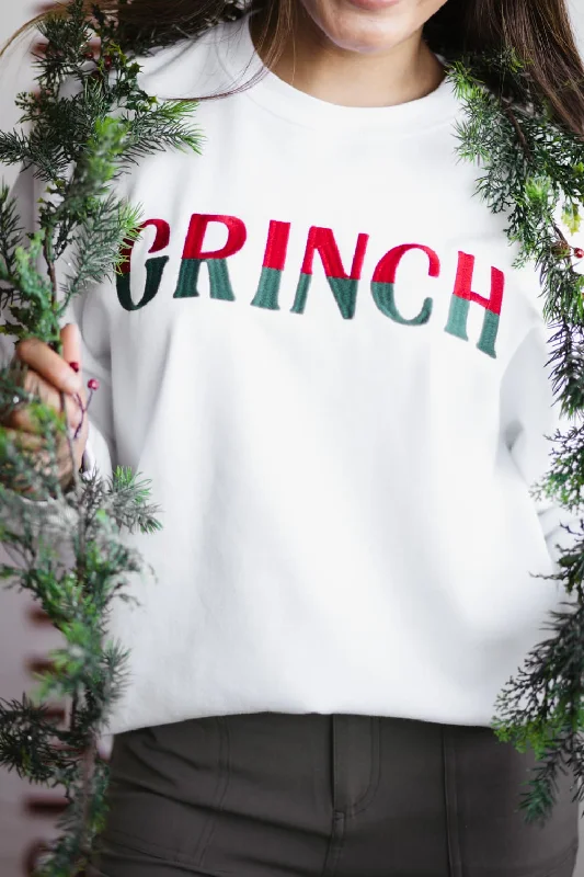 1897 Active Ombre Grinch Embroidered Fleece Sweatshirt for Women in White | GT513-GRINCH-WHITE