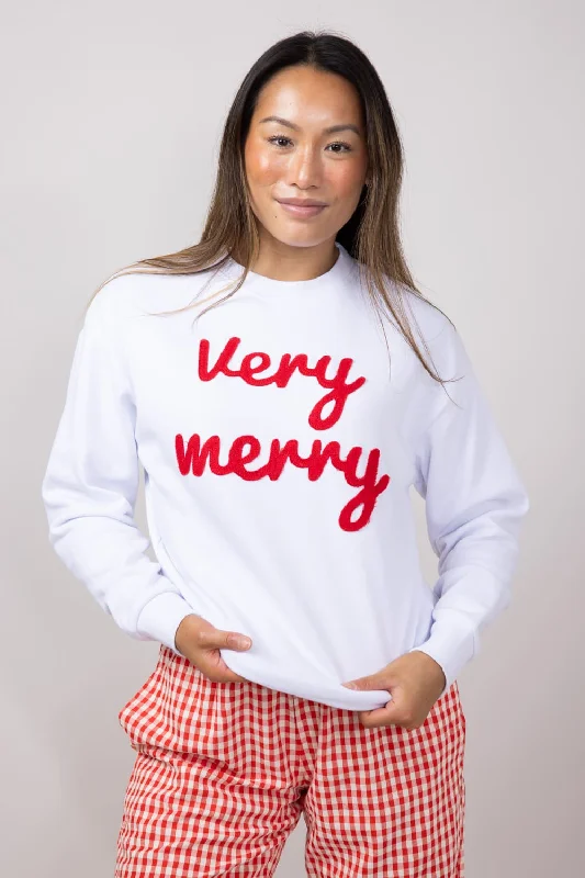 1897 Active Very Merry Patch Crewneck for Women in White | GT075-VERYMERRY-WHT