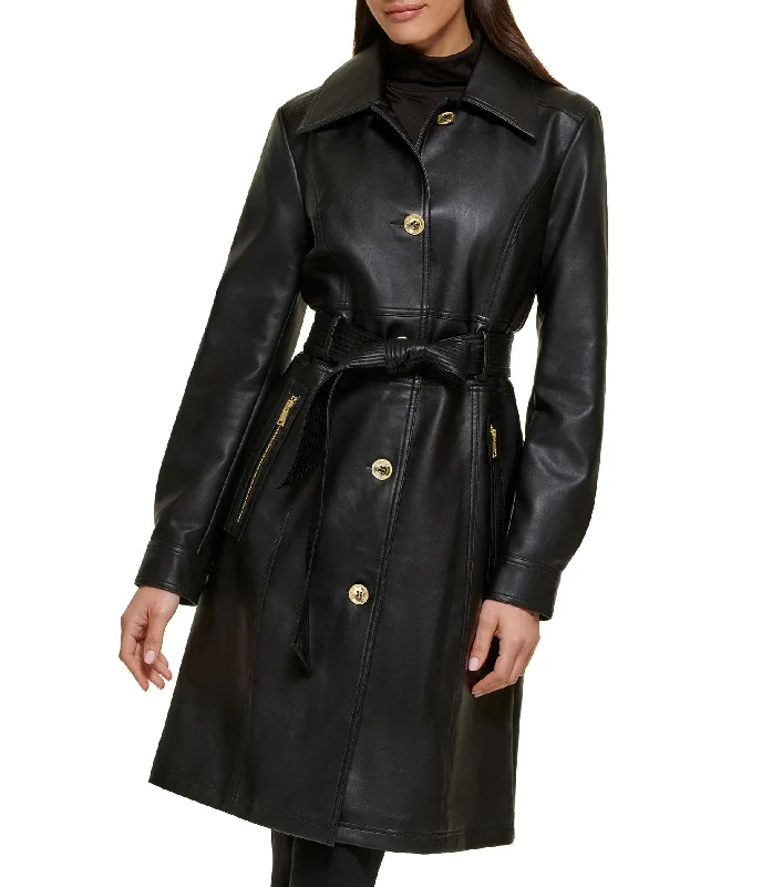 Faux Leather Belted Trench