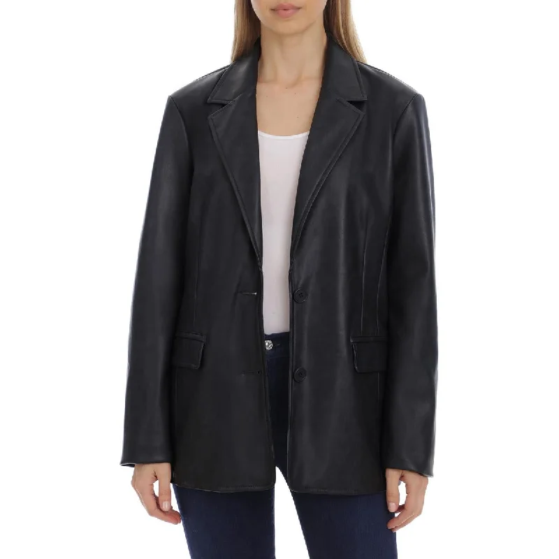 Womens Faux Leather Cold Weather Shirt Jacket