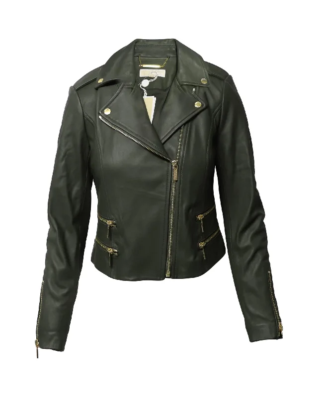 Michael Kors Contemporary Army Green Leather Jacket