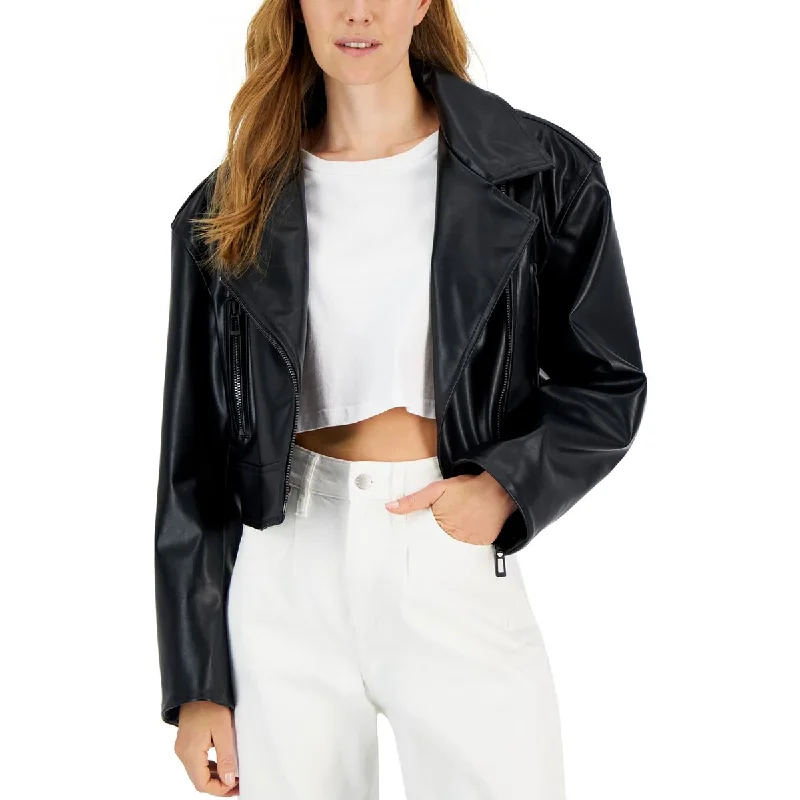 Womens Faux Leather Short Motorcycle Jacket