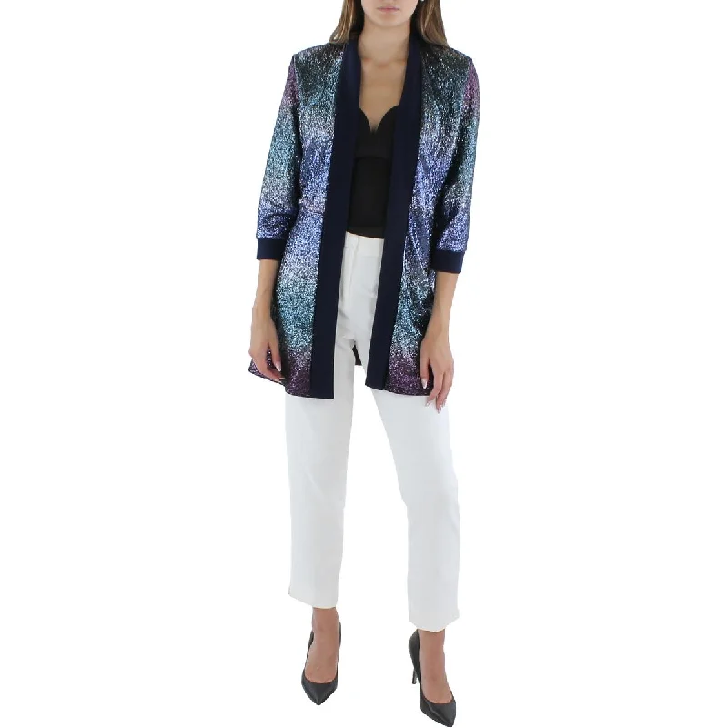 Womens Knit Metallic Duster Blazer