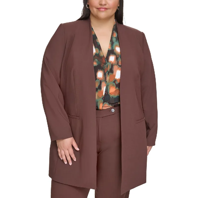 Plus Womens Suit Separate Office Open-Front Blazer