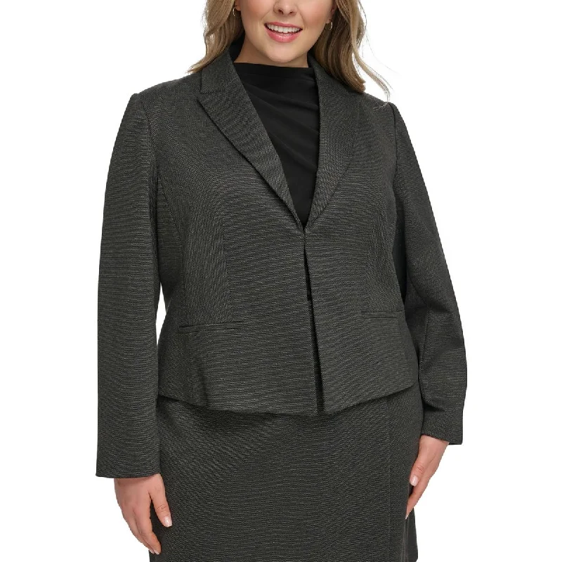 Plus Womens Cropped Business Open-Front Blazer