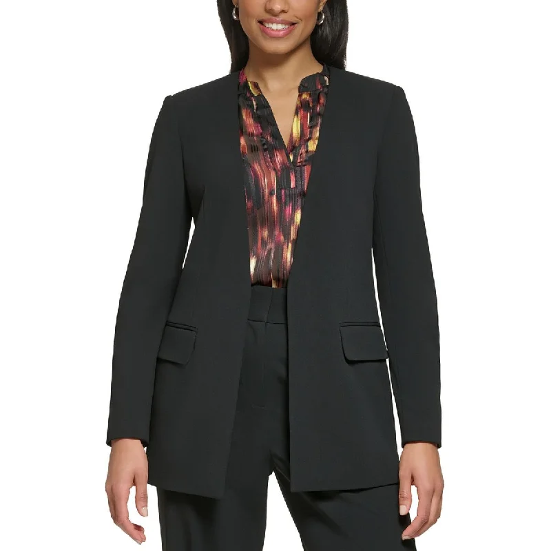 Womens Collarless Business Open-Front Blazer