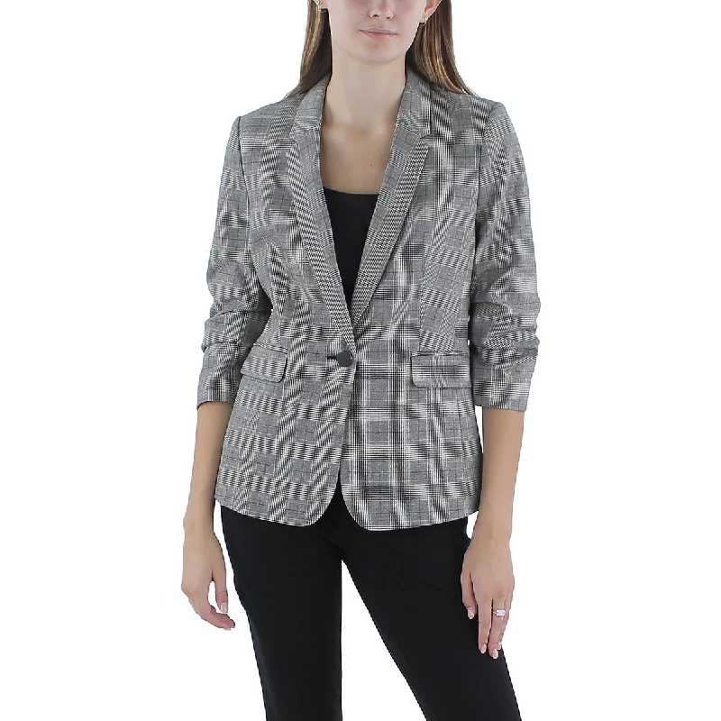 Petites Womens Ruched Suit Separate One-Button Blazer