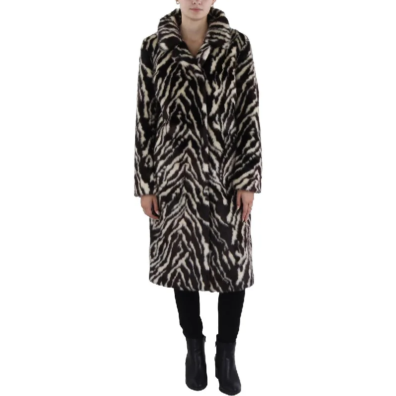 Womens Animal Print Midi Faux Fur Coat