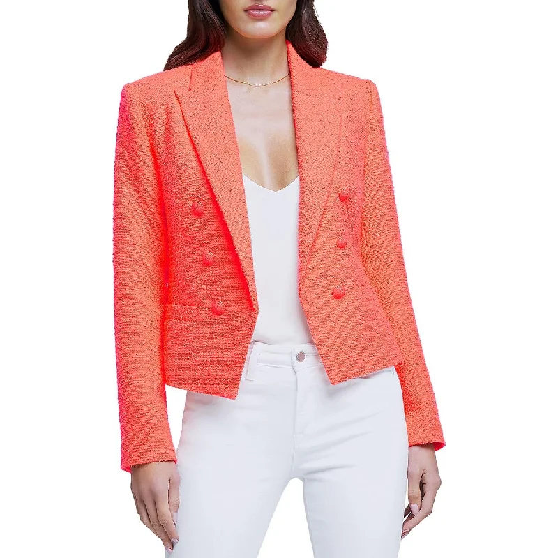 Brooke Womens Double-Breasted Cropped Open-Front Blazer