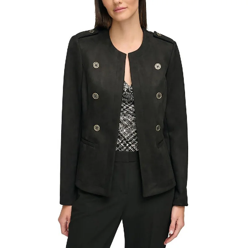 Womens Suede Military Open-Front Blazer