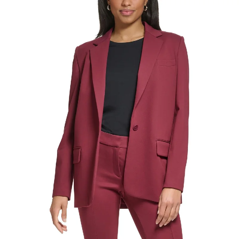 Petites Womens Office Business One-Button Blazer