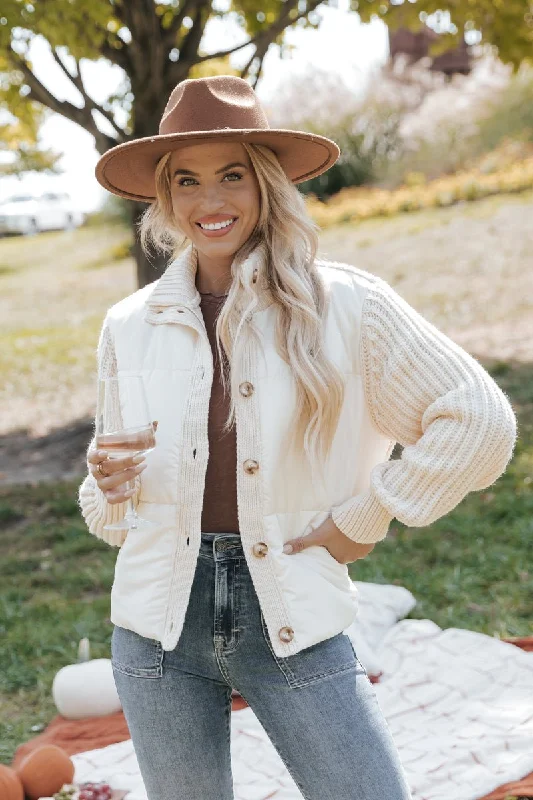 Cream Button Down Hybrid Sweater Jacket