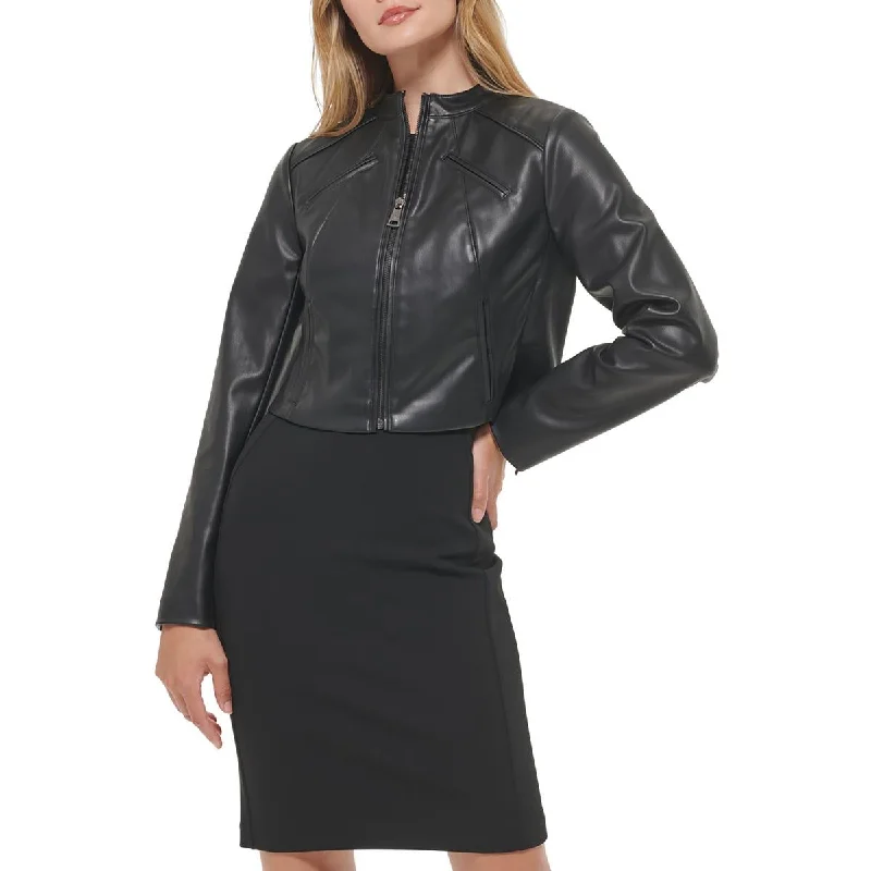 DKNY Womens Faux Leather Moto Motorcycle Jacket