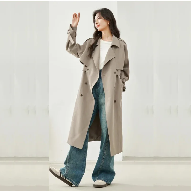 Elegant Long Trench Coat for Women – Fall 2024 Double-Breasted Windbreaker