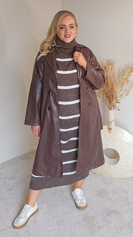 Lindsay Brown Pu Trenchcoat