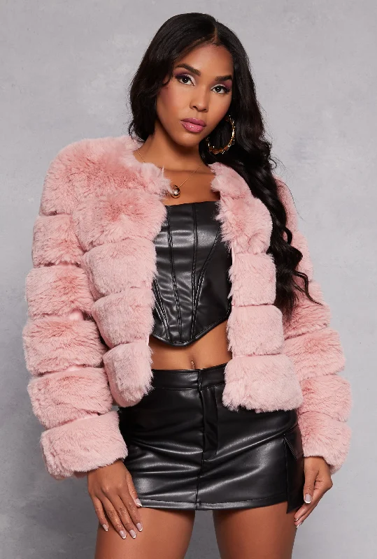 Faux Leather Trim Faux Fur Jacket