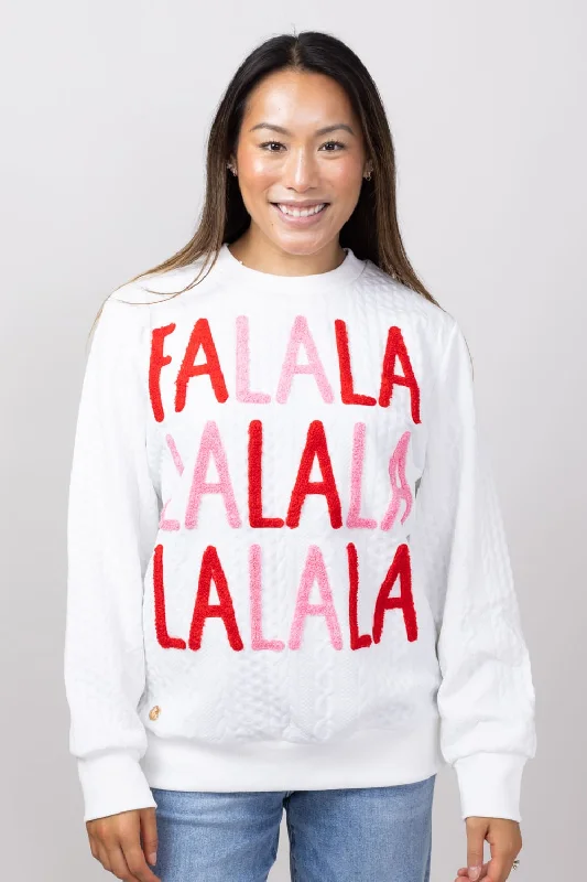 Simply Southern Braided FA LA LA Sweatshirt for Women in White | PP-0224-CREW-BRAID-FALALA