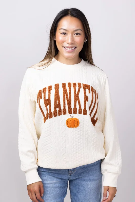 Simply Southern Thankful Braided Sweatshirt for Women in Cream | PP-0224-CREW-BRAID-TNKFL