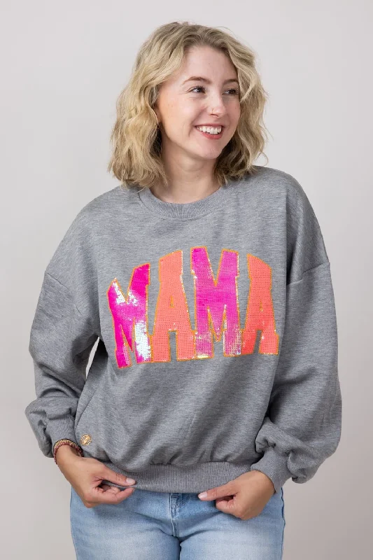 Simply Southern Sequin Mama Sweatshirt for Women in Grey | PP-0224-CREW-SQN-MAMA