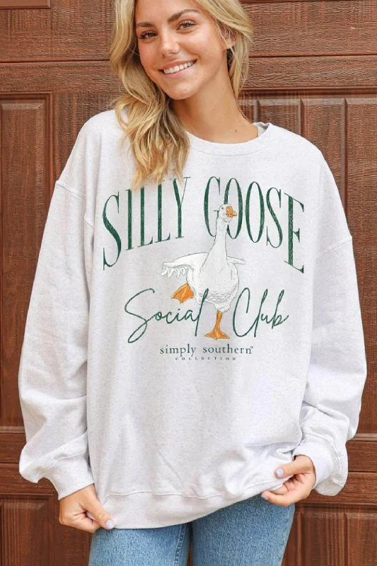 Simply Southern Silly Goose Social Club Sweatshirt for Women in Flurry | CREW-GOOSE-FLURRY