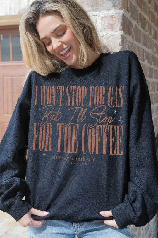 Simply Southern Stop for Coffee Sweatshirt for Women in Black | CREW-COFFEE-BLACK