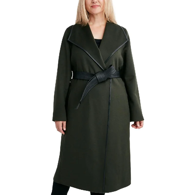 Tahari Womens Plus Wool Blend Long Trench Coat