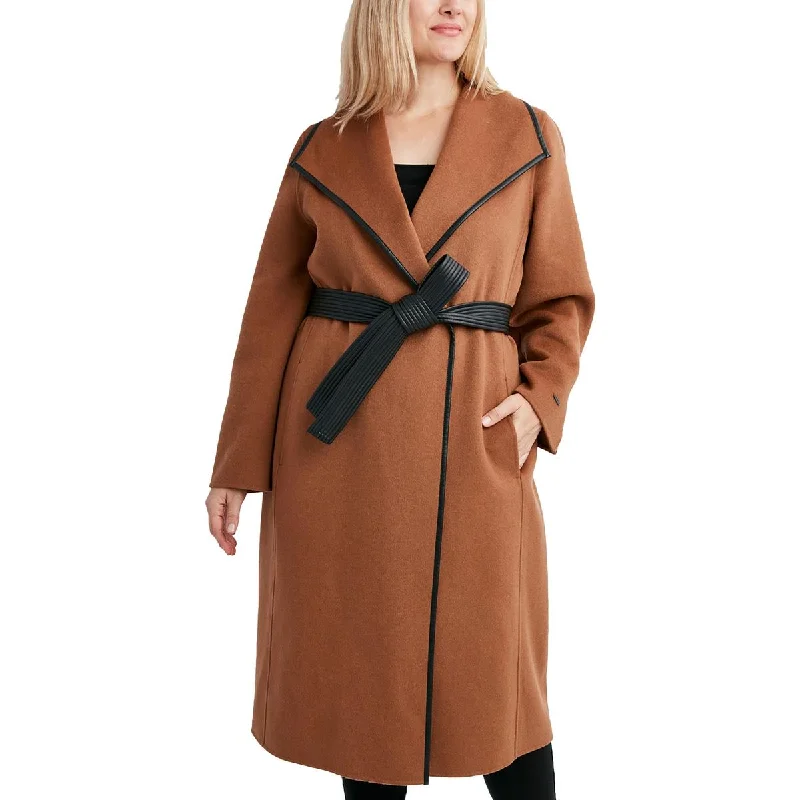 Tahari Womens Plus Wool Blend Long Trench Coat