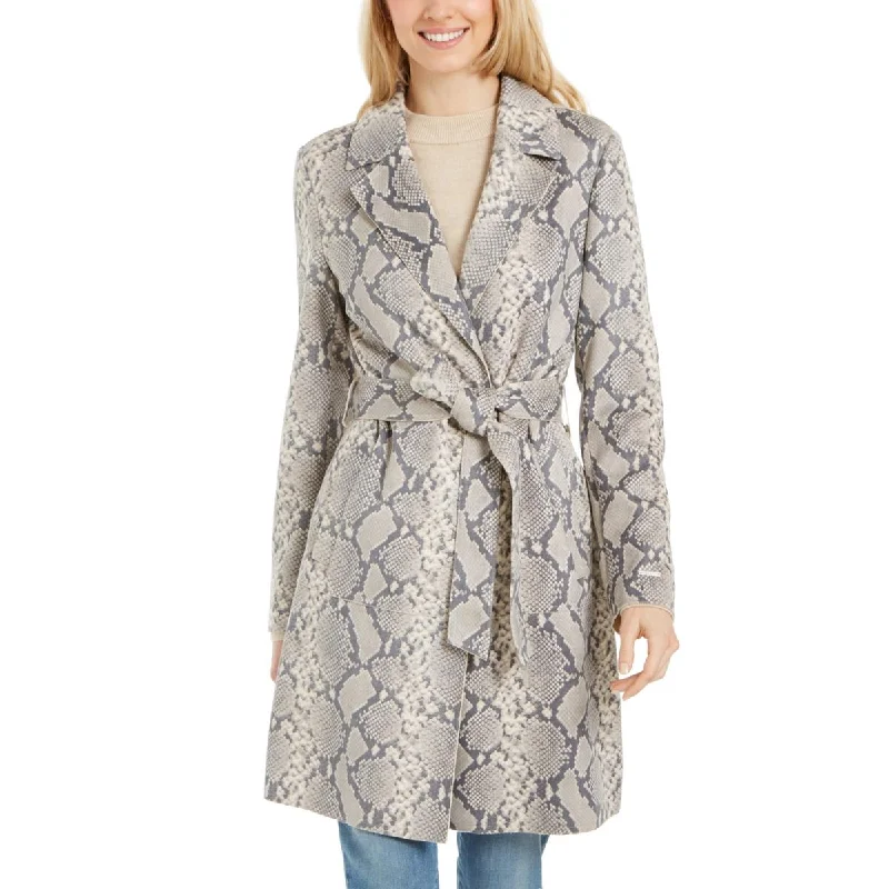 Tahari Womens Snake Print Long Trench Coat