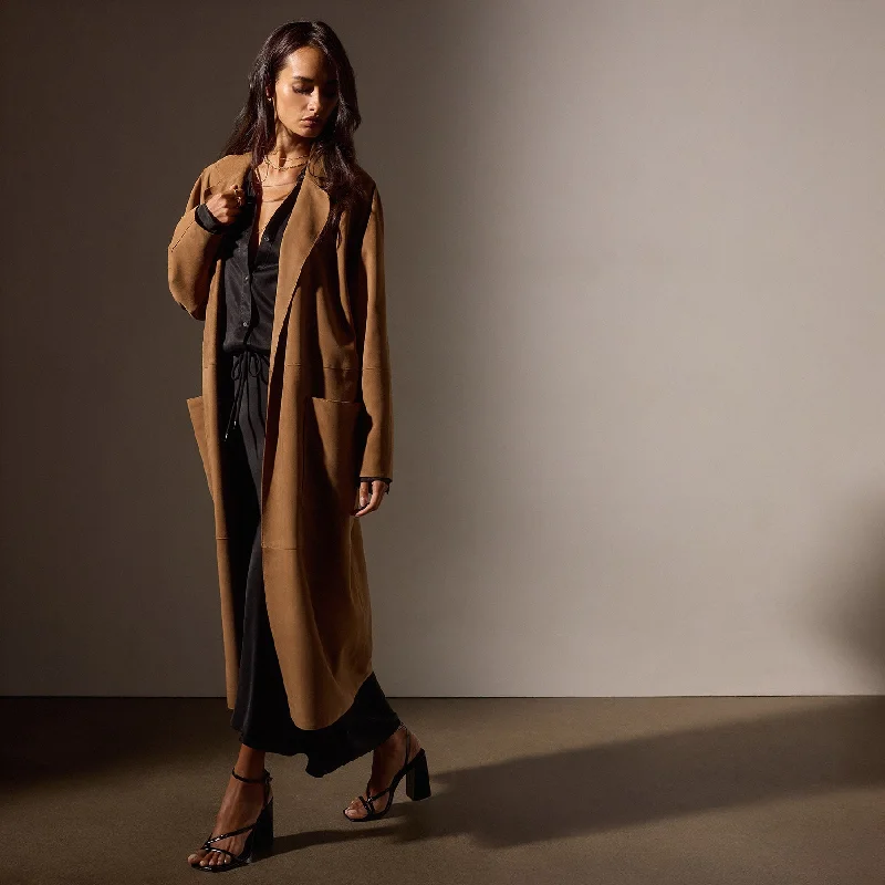 Unlined Suede Trench Coat - Toffee