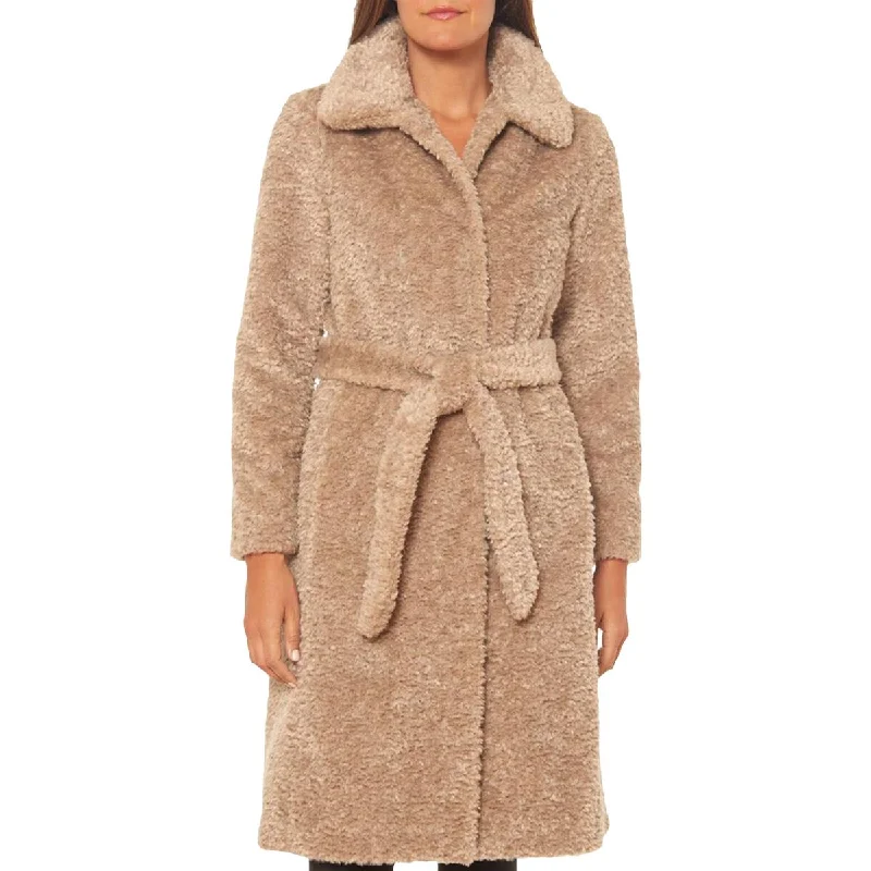 Vince Camuto Women's Faux Fur Mid-Length Belted Teddy Coat