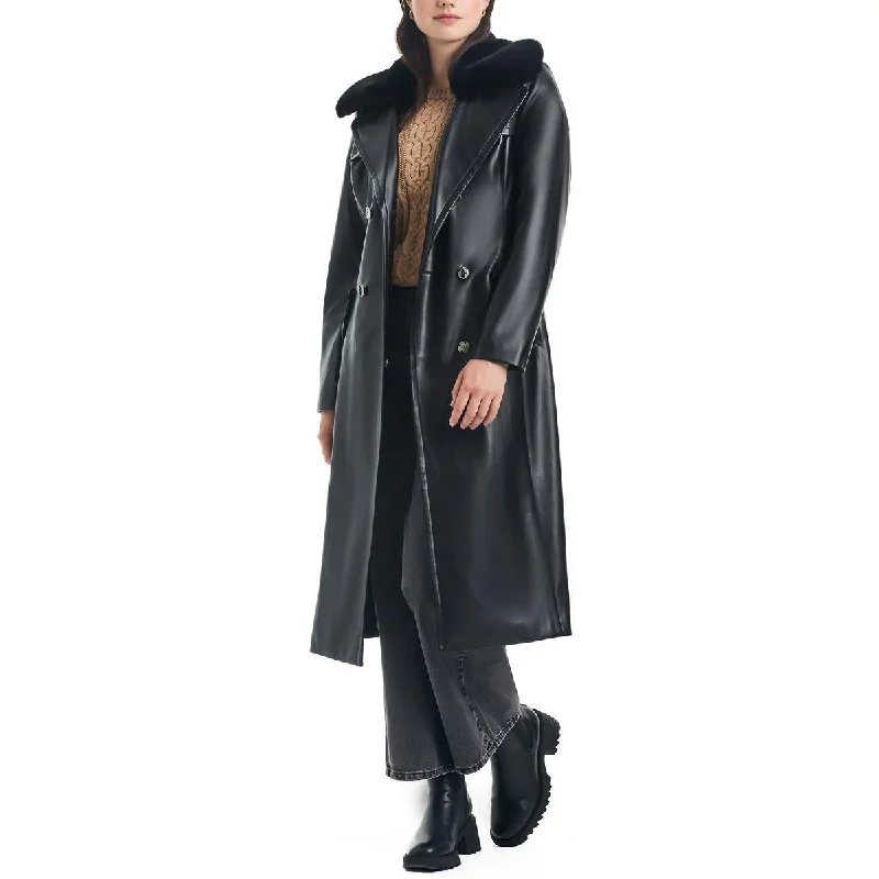 Vince Camuto Womens Faux Leather Long Trench Coat