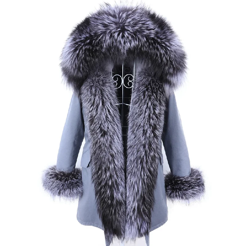 Winter Fashion Real Fox Fur Collar Long Hooded Parkas Jacket for Women