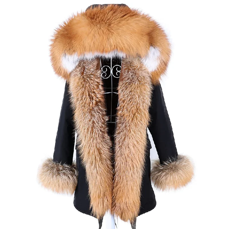 Winter Removable Fox Fur Collar Long Hooded Parkas Jacket for Women