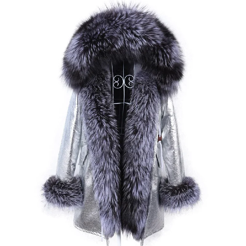 Winter Removable Real Fox Fur Collar Hooded Parkas Jacket for Women