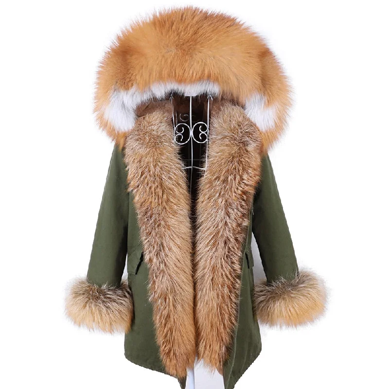 Winter Super Big Real Fox Fur Removable Collar Parkas Jacket for Women