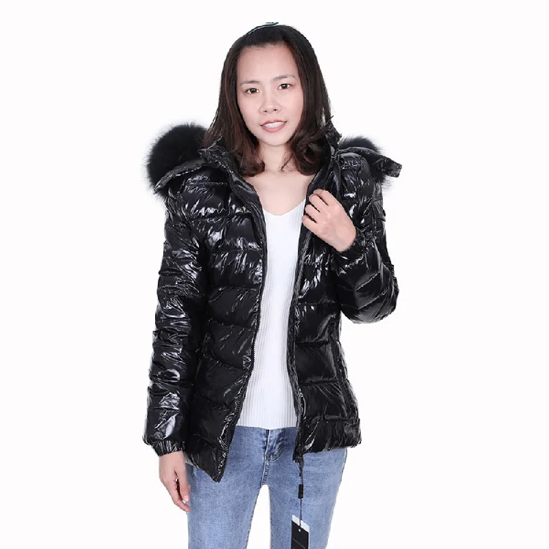 Women's OL Style Fur Collar Slim Hooded Warm Jacket for Autumn and Winter