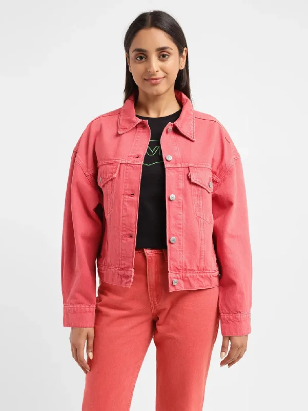 Women's Solid Coral Spread Collar Jacket