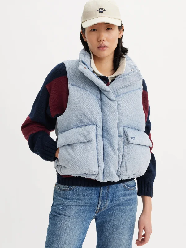 Women's Solid Light-Blue Gilet Jacket