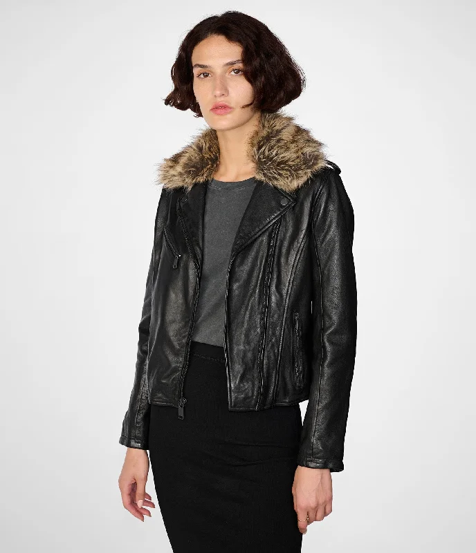 Zoe Moto Jacket With Faux Fur Collar