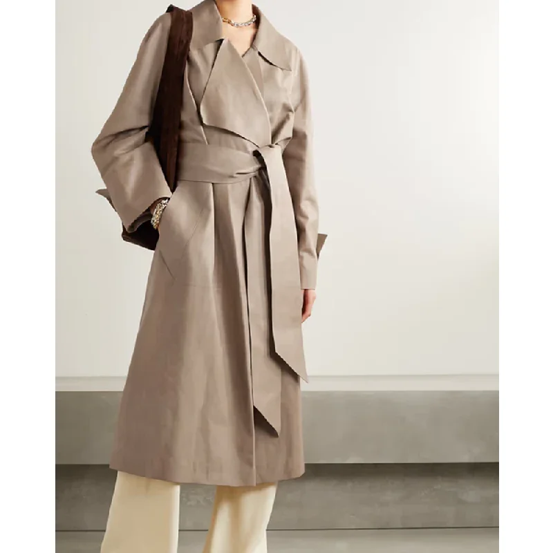 New  Light Brown Lambskin Leather Long Coat For Women's