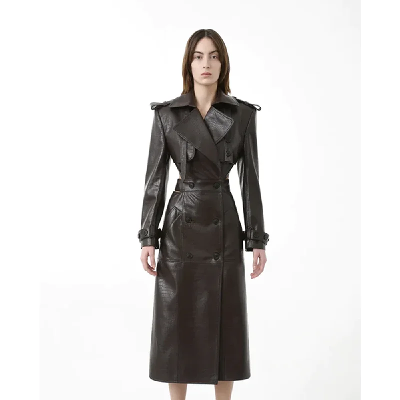 New Women Original Crocodile Leather Open Back Trench Coat