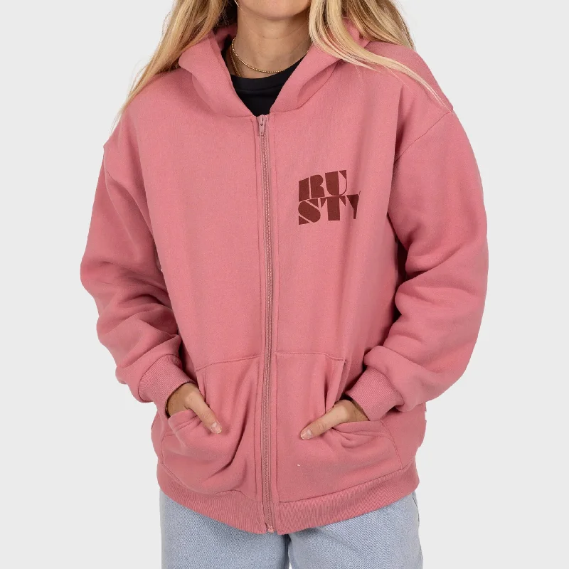 Rusty Womens Alana Oversized Zip Hooded Fleece - Mauve