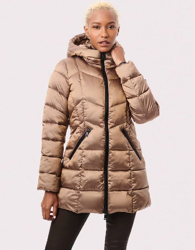 Metallic Fab Funnel Quilted Puffer Jacket