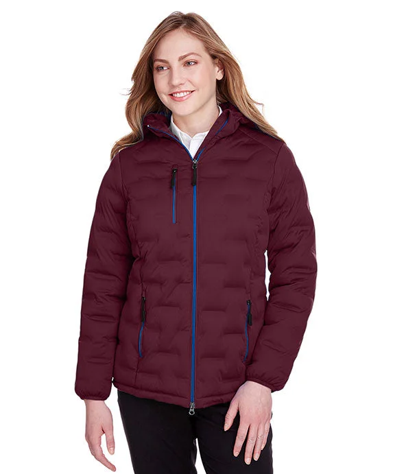 NE708W - North End Ladies Loft Puffer Jacket | Burgundy/Olympic Blue