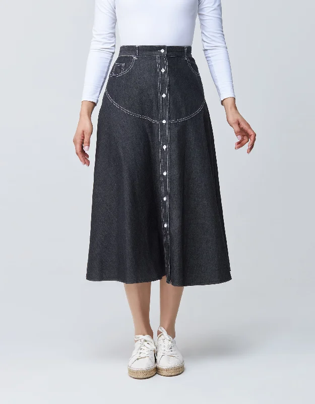 Fleece men's robes for cozy winter nights at home32" Contrast Stitched Denim Western Button Skirt Black