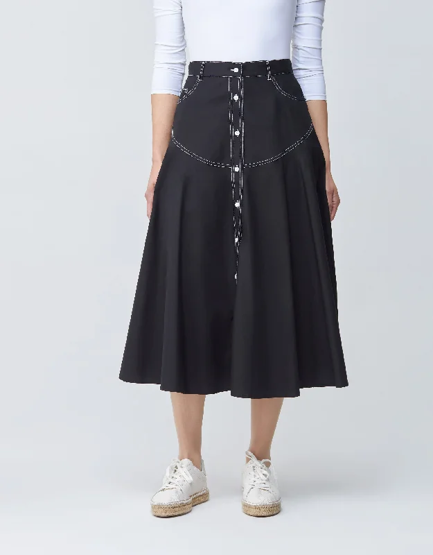 Cotton men's robes with a classic shawl collar32" Contrast Stitched Poplin Western Button Skirt Black