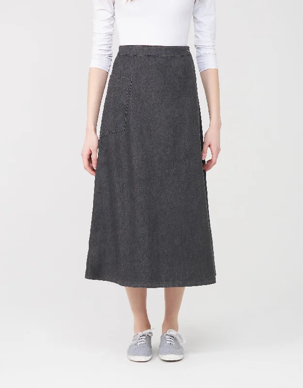 Beach - themed men's robes for a vacation vibe34" Mock Wrap Skirt with Patch Pocket Black Wash